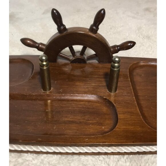 Vtg Nautical Ship Wheel Mens Dresser Wood Caddy Jewelry Organizer 12" Taiwan - Picture 3 of 11